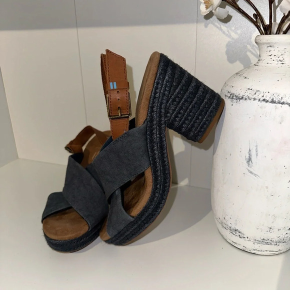 Toms Ibiza Womens Blue Canvas‎ Heels Strap Shoes - Picture 1 of 6